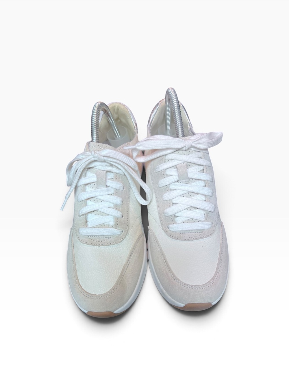 Vionic Uptown Cream Off White Leather Suede Metallic Silver Lace Up Sneakers 8.5 - Picture 3 of 10